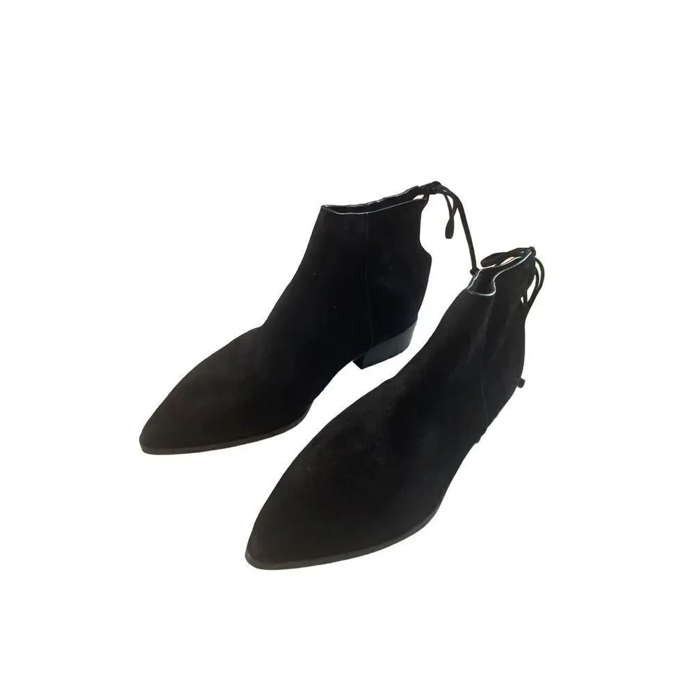 Splendid Womens Black Niva Lace Pointed Toe Low Heels Ankle Boot Shoes Size 6.5 - Picture 2 of 5